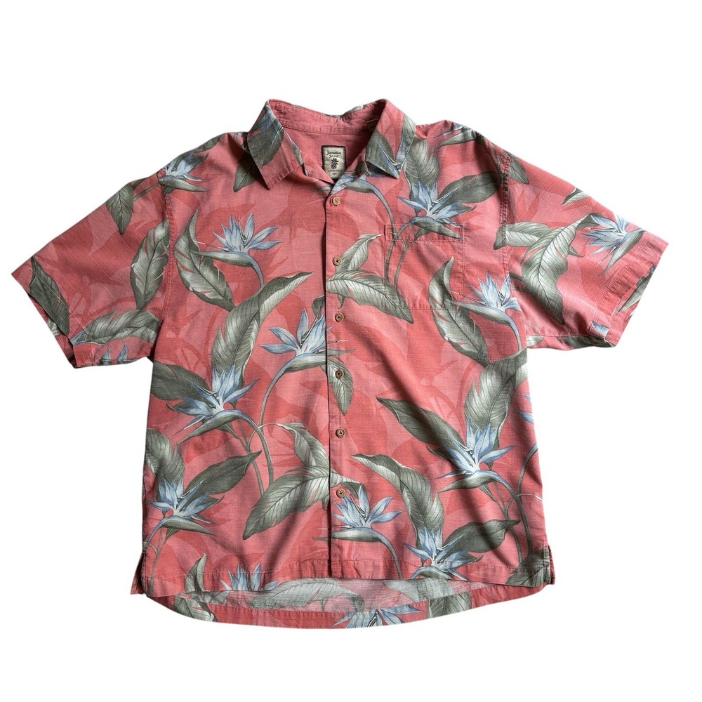 Jamaica Jaxx Mens XXL 100% Silk Hawaiian Camp Shirt Pink Floral Bird of Paradise